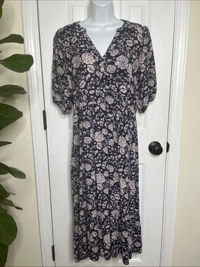 Knox Rose Navy Midi Dress with Cream Floral Print Size Medium